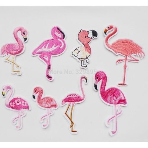 1 Pcs Flamingo Bird Animals Embroidery Iron on Patches for Clothing DIY Stripes Garment Stickers Custom Applique Sewing Badges