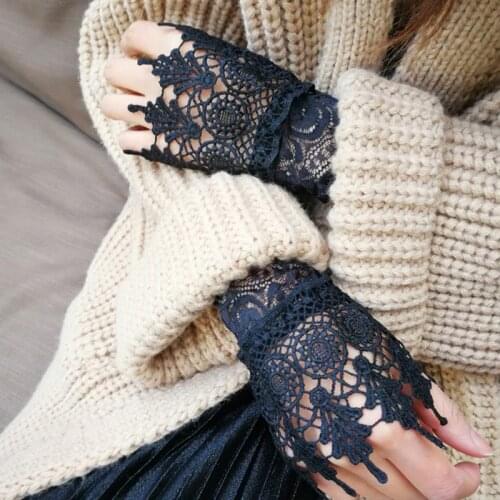 Korean new beautiful goddess lace hollow hook accessories outdoor Apparel Arm Warmers Women Fake Arm Sleeves Organ Pleated cuff