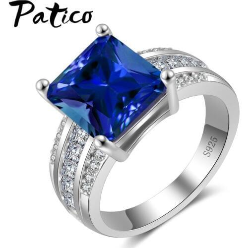 Square Rings for Women 925 Sterling Silver Crystal Cubic Zirconia Anel Bridal Wedding Jewelry Romantic Cute Trendy Party