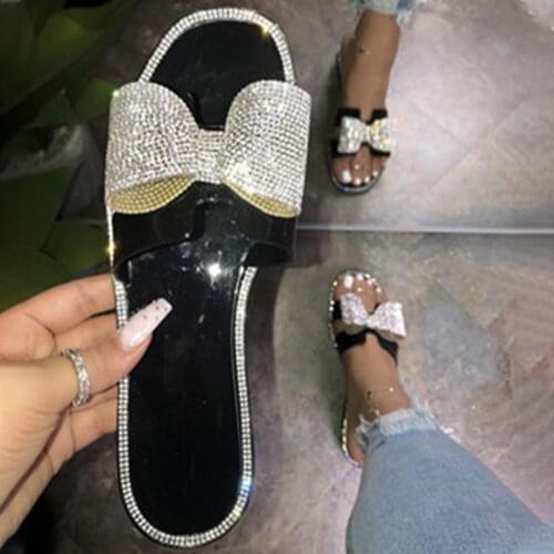 Women Crystal Jelly Shoes Female Hot INS Slippers Ladies Bling Flats Woman Beach Shoes Womens Transparent Slides Plus Size 41