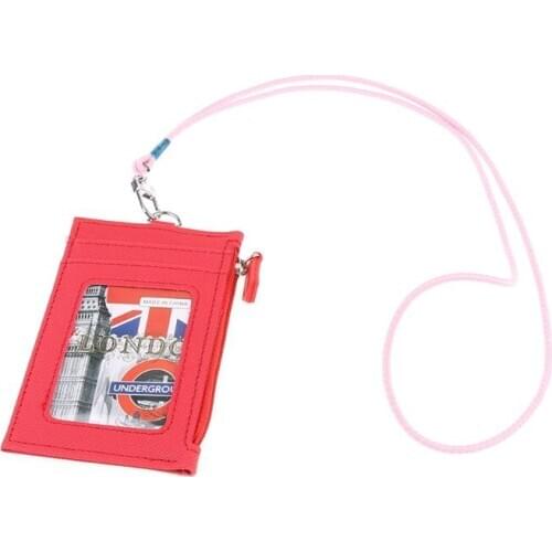 Women Business Card Holder Wallet Men PU Leather ID Cards Holders Case Neck Strap Lanyard Ladies Fashion Mini Slim Wallets M2EA