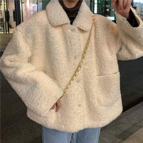 Winter Women Coat Sweet Girls Coat Ladies Turn Down Overcoat Pocket Casual Outerwear Fashion Warm Plush Soft Button Jacket