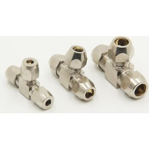 1Pcs Pneumatic fittings brass t-tee, 6 8 10 12 14 16mm outer diameter pipe compression ferrule, compression fitting joint
