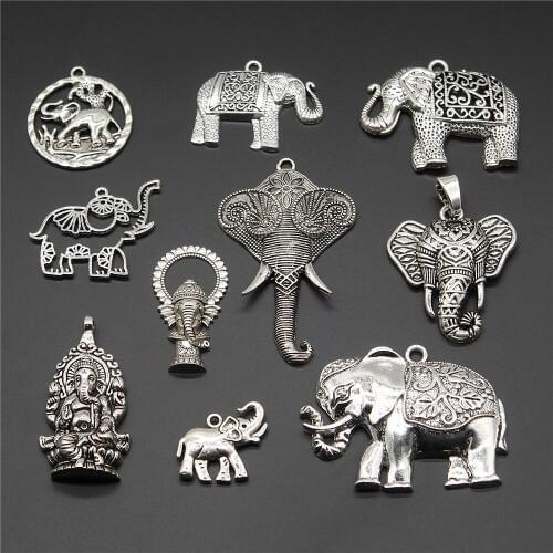 2pcs Charm Elephant Antique Silver Color Ganesha Pendant Charm Jewelry Elephant Charm Jewelry Accessories