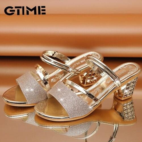 2020 Gold Women Pumps Sandals Summer Open Toe High Heels Low Block Heel Shoes Gladiator Ankle Strap High Gladiator #SJPAE-131