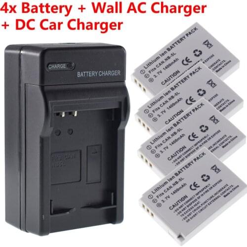 4 Pack NB-5L Battery + Home&Car for Canon PowerShot SX210 SD990 IS SX230 HS+Charger