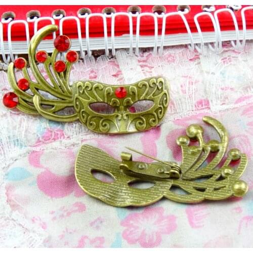 6PCS 54*39MM Antique Bronze Plated Mask Brooch Pins DIY Brooch Charms Diy Jewelry Accessories