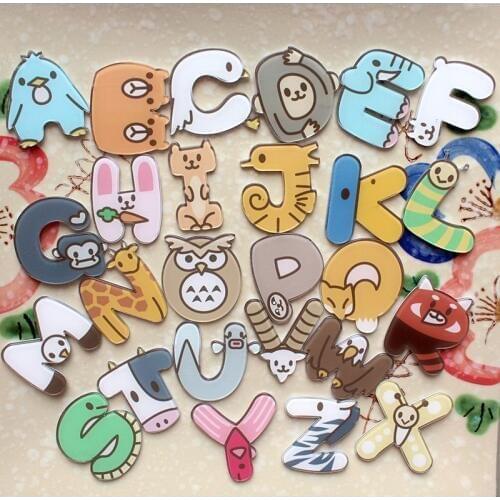 FFFPIN Acrylic Cartoon Badge Animal 26 Letter Teach Brooch Home Ornament Breastpin Spain Pin Coin Icon Women Jewelry Decoration