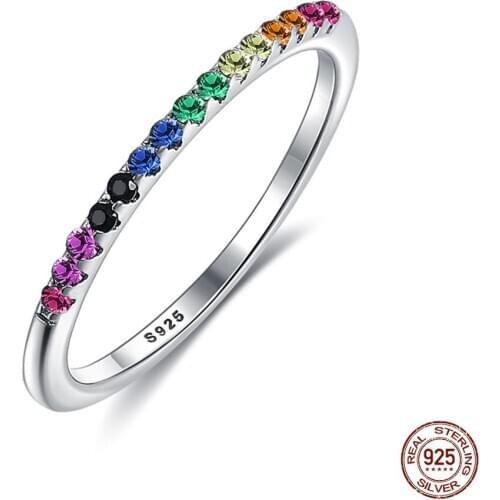 Pure 925 sterling silver Ring Rainbow Color Finger Rings for Women Stackable Match Wedding Silver 925 Jewelry Gifts For Friends