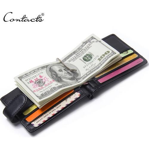 Fashion Black Money Clips Famous Brand High Quality Genuine Leather Men Wallets Hasp Mini Purse Vintage Men Wallet CONTACTS