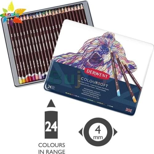 UK Derwent Colored Pencils, ColourSoft Pencils, Drawing, Art, Metal Tin, 24 Count (0701027)
