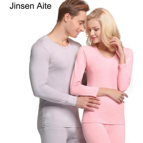 Jinsen Aite 2018 New Winter Autumn Couple Long Johns Fashion Elasticity Bottoming Women and Man Thermal Underwears Sets JS45