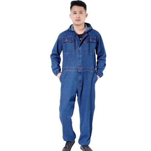 Male/female Workwear Overalls Denim Jumpsuit Uniform Work Clothes Long-sleeved Thick Hooded Welding Suit