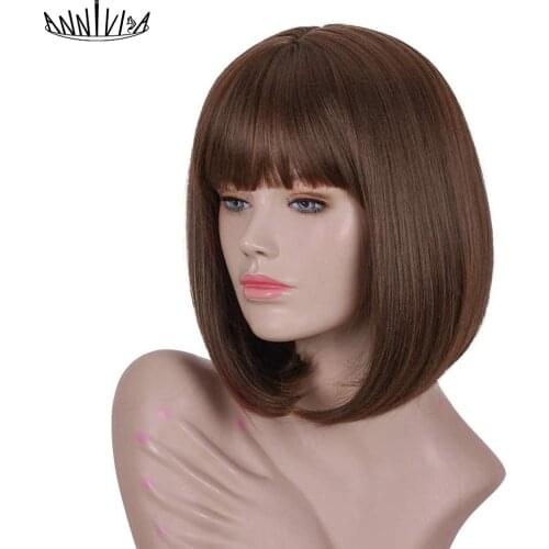 Short Bob Wig With Bangs Straight Synthetic Hair Glueless Cosplay Wig For Black/White Women Heat Resistant Hair Annivia