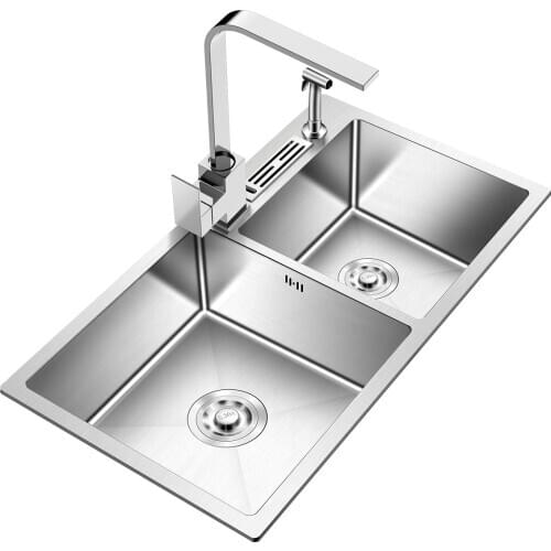 Stainless Steel Kitchen Hand-Made Double-Slot Kitchen Sink Set Thickened 1.3mm Dishes Kitchens Sink with Knif Shelf AQD89