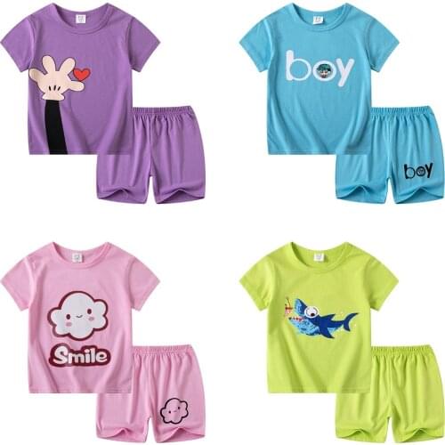 Summer Kids Clothes Girls Baby Boy Dress Cotton Tracksuit Short-sleeved 2 Piece Set Cartoon Boutique Outfits For 2-6years Old