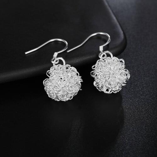 Hot new 925 Sterling Silver ball net Earrings Fashion temperament Women Beautiful drop Earrings Gifts Street all-match Jewelry