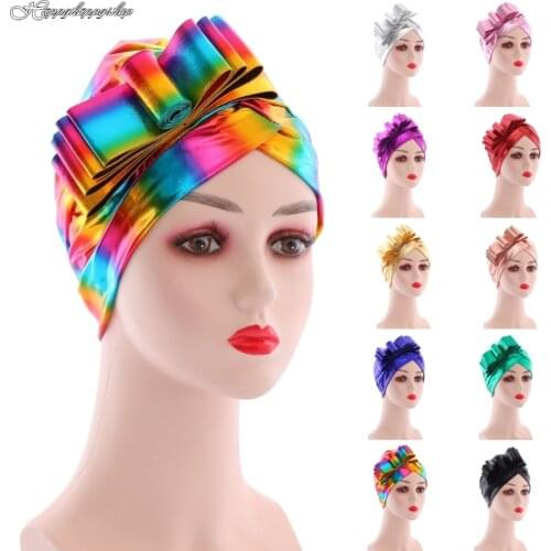 Fashion Bow-Tie Turban Cap Women African Flower Headwear Nigerian Headties Ready to Wear Hijabs Muslim Indai Hat Headwrap Scarf