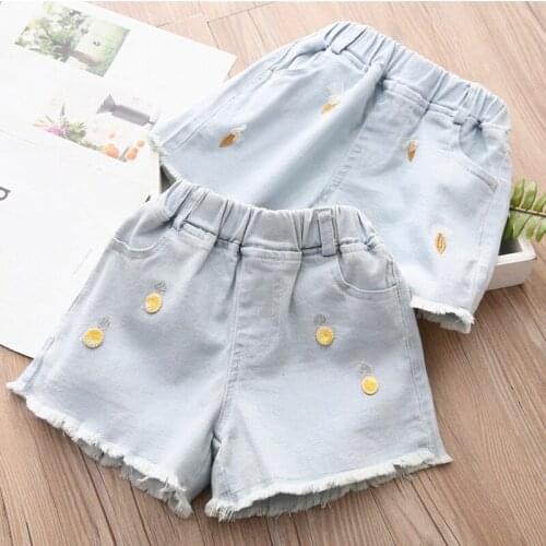 2021 Summer New Fashion 2 3 4 5 6 7 8 9 10 Years Children Clothing Embroidery Decoration Pocket Denim Shorts For Baby Kids Girls