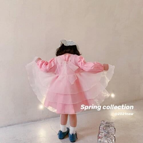 2021 Spring New Girl Korean Retro Style Dress with Yarn Cute Princess Dress Western Style