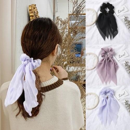 1Pcs Korea Solid Color Chiffon Hair Scrunchies Tailing Hair Rope For Women Girls Daily Gentle Elastic Headwear Hair Accessories