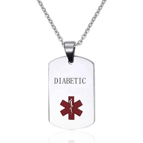 Alert Neckalce Stainless Steel Engraved Medic ID Military Dog Tag Diabete Pendant Emergency Men Jewelry