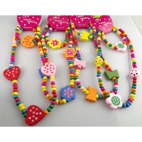 Wholesale 48 pcs wood(24 Bracelets+24 Necklace) kids birthday party set