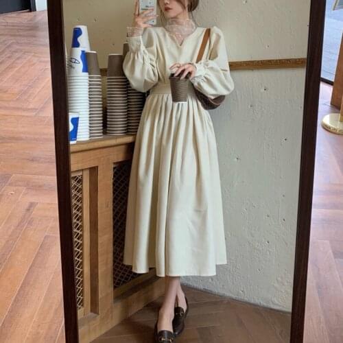 Autumn Princess Elegant Dress Women Long Sleeve French Retro Patchwork Casual Dress 2021 Design High Waist One Piece Dress