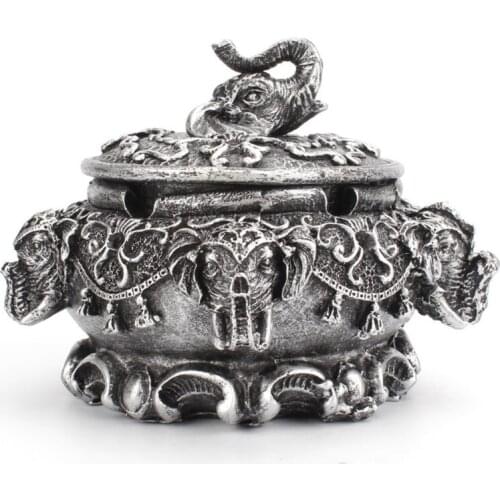 Ashtray,Vintage Elephant Decorative Windproof Ashtray with Lid Portable Decorative Tray Cigarette Holder Tobacco Smoking Decor