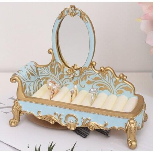 Resin European-Style Clear Mirror Sofa Ring Earrings Jewelry Display Stand Small And Exquisite Retro Portable Storage Props