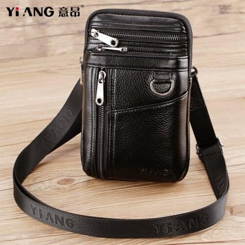 Men Genuine Leather 7'' Cell Phone Belt Waist Bag Money Purse Cards Pouch Cross Body Pack Fanny Mini Male Messenger Shoulder Bag