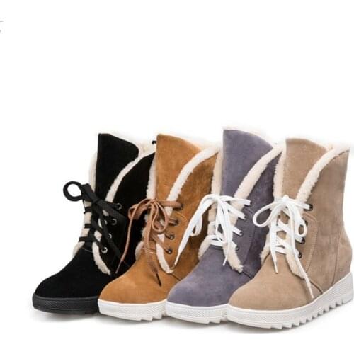 ZawsThia Winter Super Warm Faux Wool Fur Inside Lace-up Casual Flats Shoes Womans Russia Plush Women Snow Boots Big Size 43 10