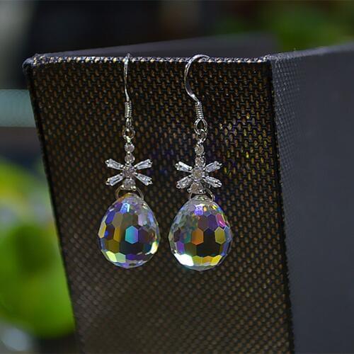 Silver dragonfly earrings Austrian crystal large laser ball earrings anti-allergic earrings