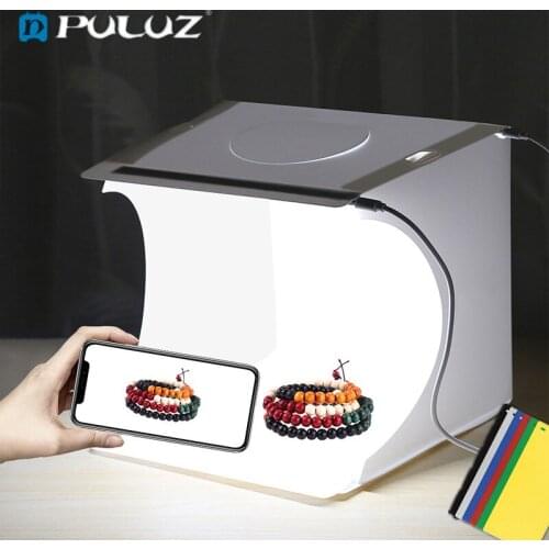 PULUZ 20cm Include 2 LED Panel Folding Portable 1100LM Light Photo Lighting Studio Shooting Tent Box Kit with 6 Colors Backdrops