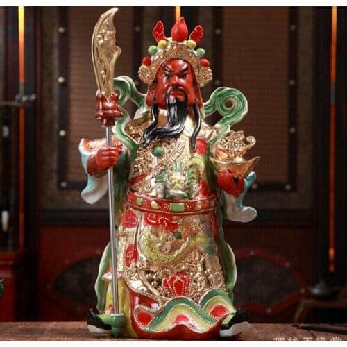 14" China handmade Wucai porcelain dragon fortune Guan-yu fine Guang Gong Statue