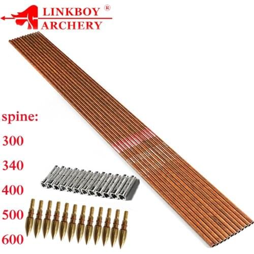 12Pcs Pure Carbon Wood Skin Arrow 32'' Spine300-600 ID6.2mm Shafts + Insert Point Archery Compound Bow Hunting Shooting