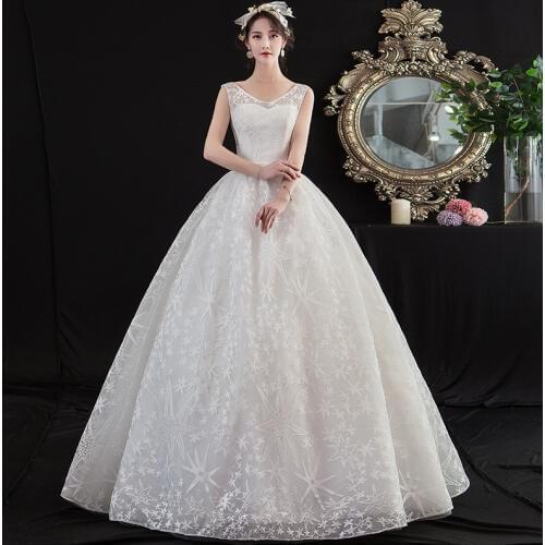 Wedding Dress 2021 New Sleeveless V-neck Embroidery Wedding Gown Floor-length Lace Up Ball Gown Luxury Wedding Dresses