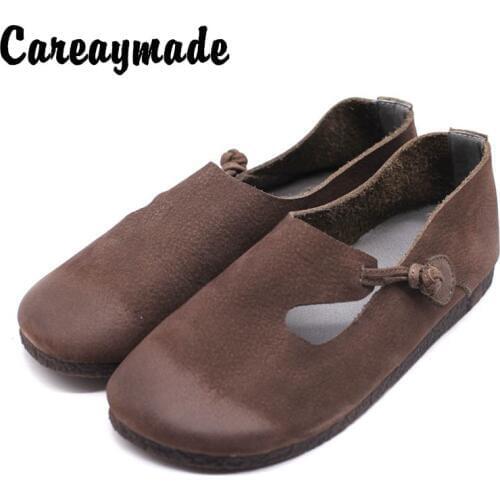 Careaymade-Forestry retro-made old soft Cowhide leather shoes,color-brushing buttons and hollow-out doll-girl single shoes