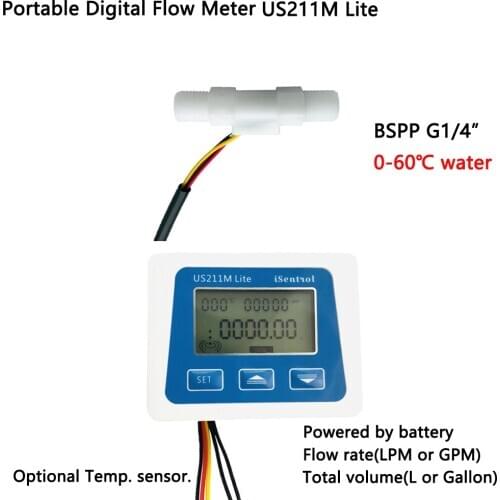 US211M Lite USN-HS41TA 0.5-4.5LPM Digital Flow Meter 5V Flow Reader Compatible with all our hall effect water flow sensor& temp