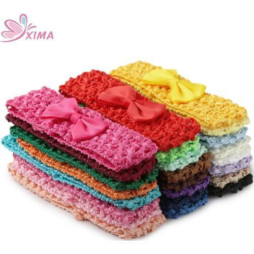XIMA 24pcs/lot Grossgrain Ribbon Hair Bow Hairbands Crochet Bow Headbands for Girls Hair Accessories
