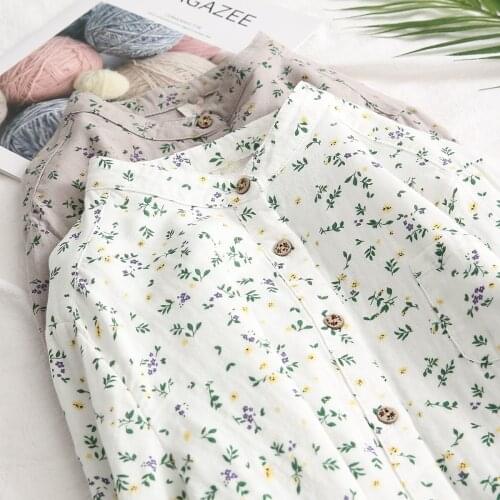Sweet Style Floral Cotton 100% Women Shirts Summer New 2021 Wool Button Loose Elegant Casual All Match Female Outwear Tops
