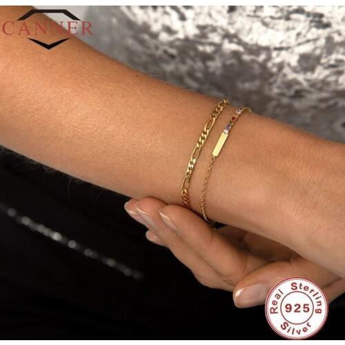 CANNER INS Style Real 925 Sterling Silver Bracelets for Women Adjustable Bead gold Color Girls charm Bracelet Jewelry pulseras