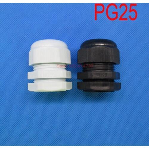 20pcs/lot Waterproof Cable Connector PG25 White or Black Cable Gland 16-20mm Cable Range