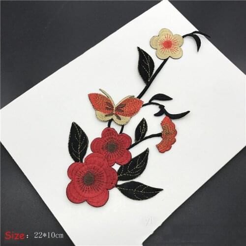20pcs flower patch for clothing patchwork pillow repair sticker Butterfly plum blossom applique embroidered fabric patches