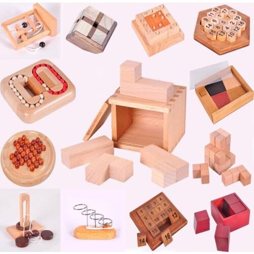 23 Styles Classic IQ Puzzle Mind Brain Teaser 2D 3D Wooden Puzzles Educational Game For Adults Children