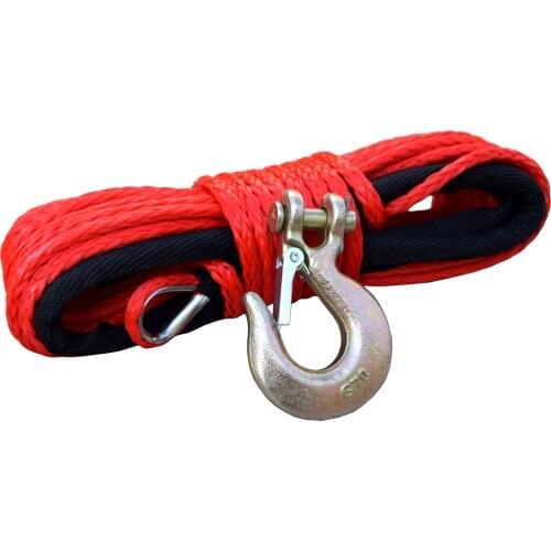 Free Shippiing 6mm*15m Red Winch Line Hook,Durable UHMWPE Rope For ATV UTV Vehicle Car Motorcycle,Synthetic Rope