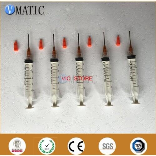 Free Shipping Non-Sterilized 5 Sets 1'' Inch 15G Glue Liquid Dispenser Needles + 10cc/ml Dispenser Syringe With Red Cap Stopper