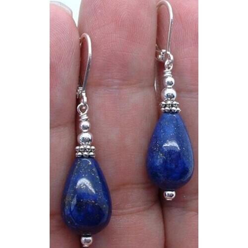 Free Shipping Handmade Drops Blue Lapis Lazuli Gem Sterling A Leverback Earrings