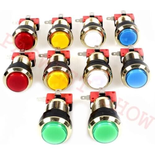 Free Shipping High Quality 10pcs 12V LED Illuminated button Gold plated Push Button With Micro-switch for Arcade LED button Part