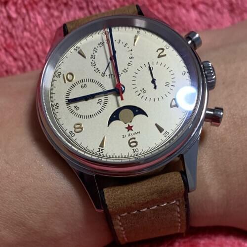 1963 Watch Mens Pilot Chronograph Hand Wind Mechanical Wristwatch Air Force 40mm Moon Phase Sapphire Clocks Relojes Para Hombre